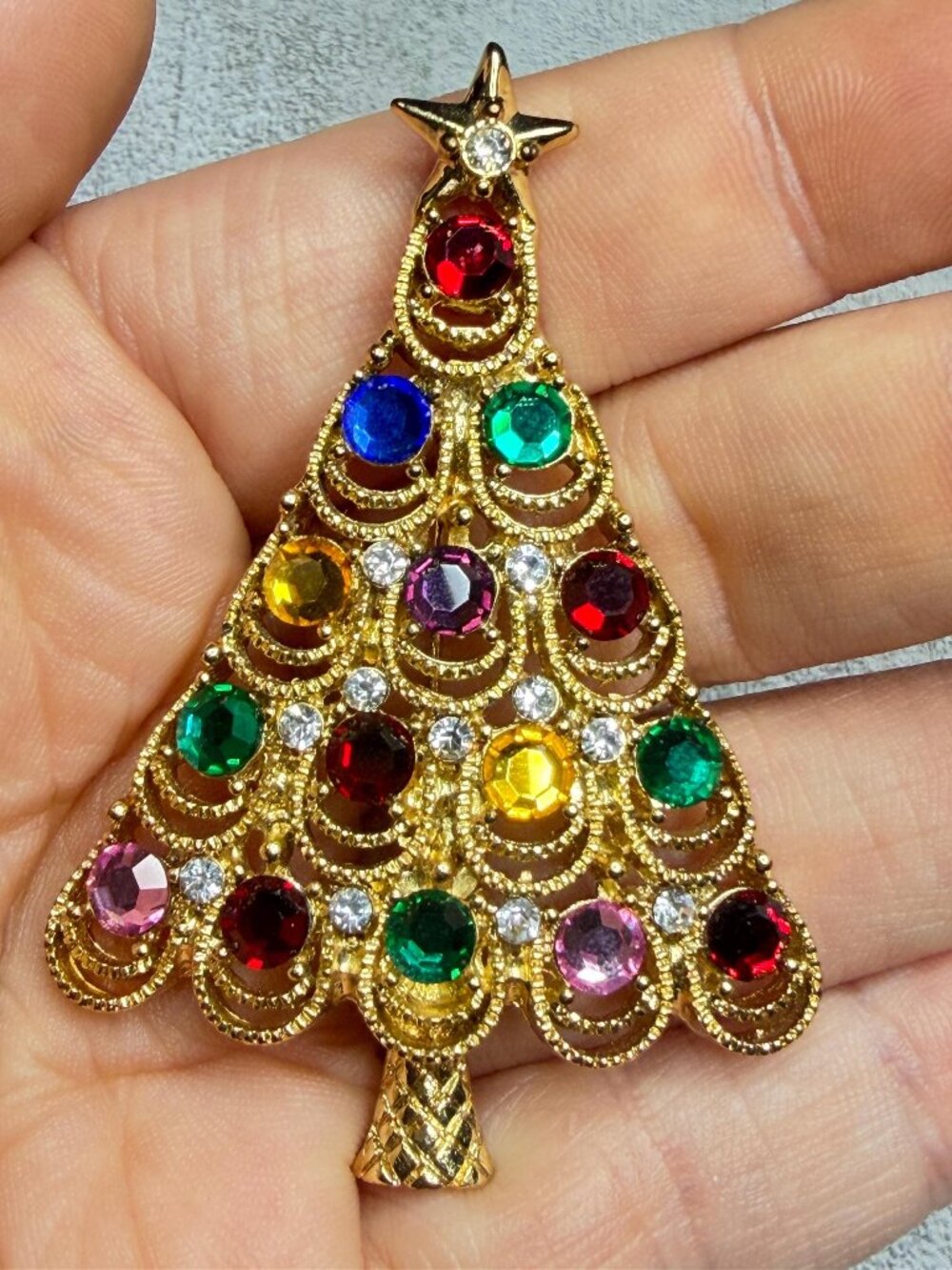 Eisenberg Ice Christmas Tree Brooch Multicolor Rhinestones Vintage